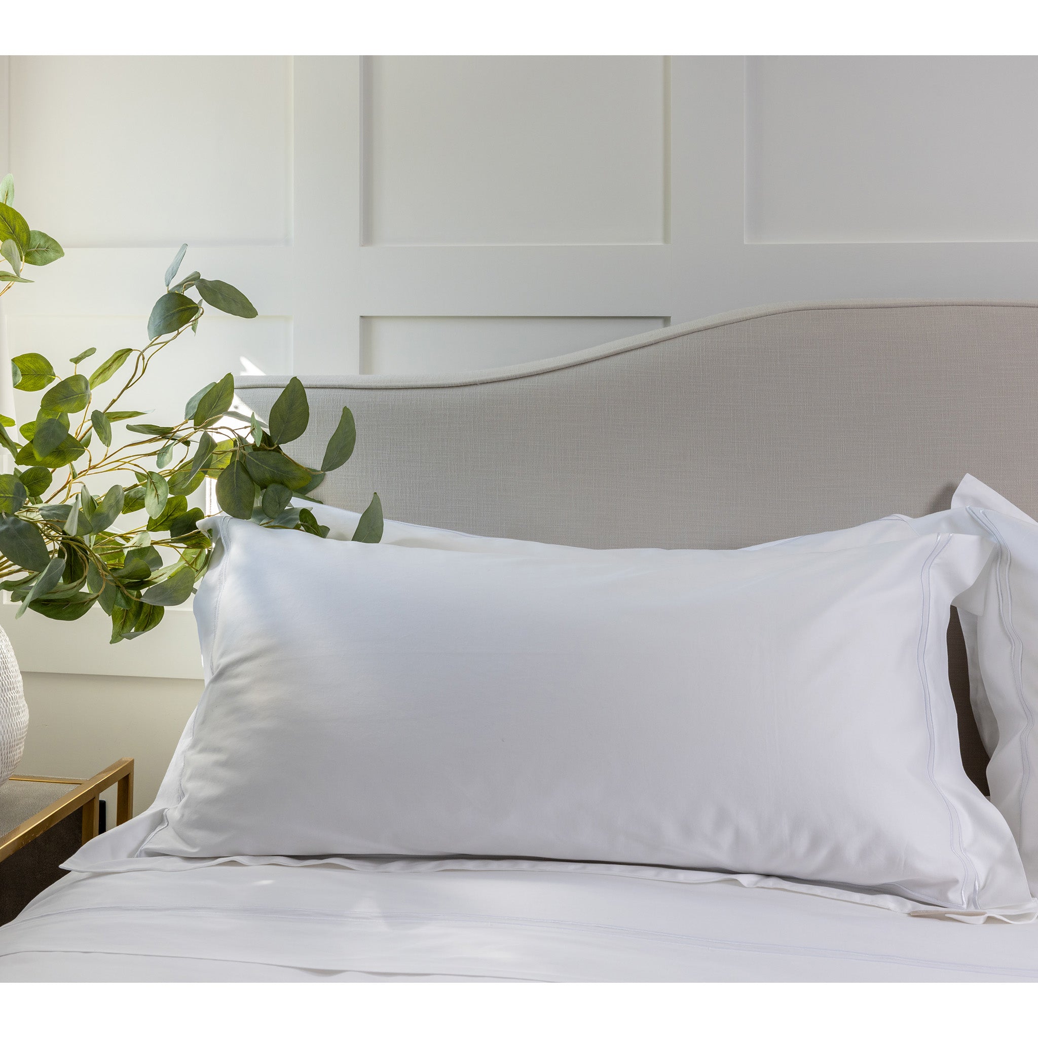 White Cotton Sateen Double Row Cord Oxford Pillow Case - 600 Thread Count